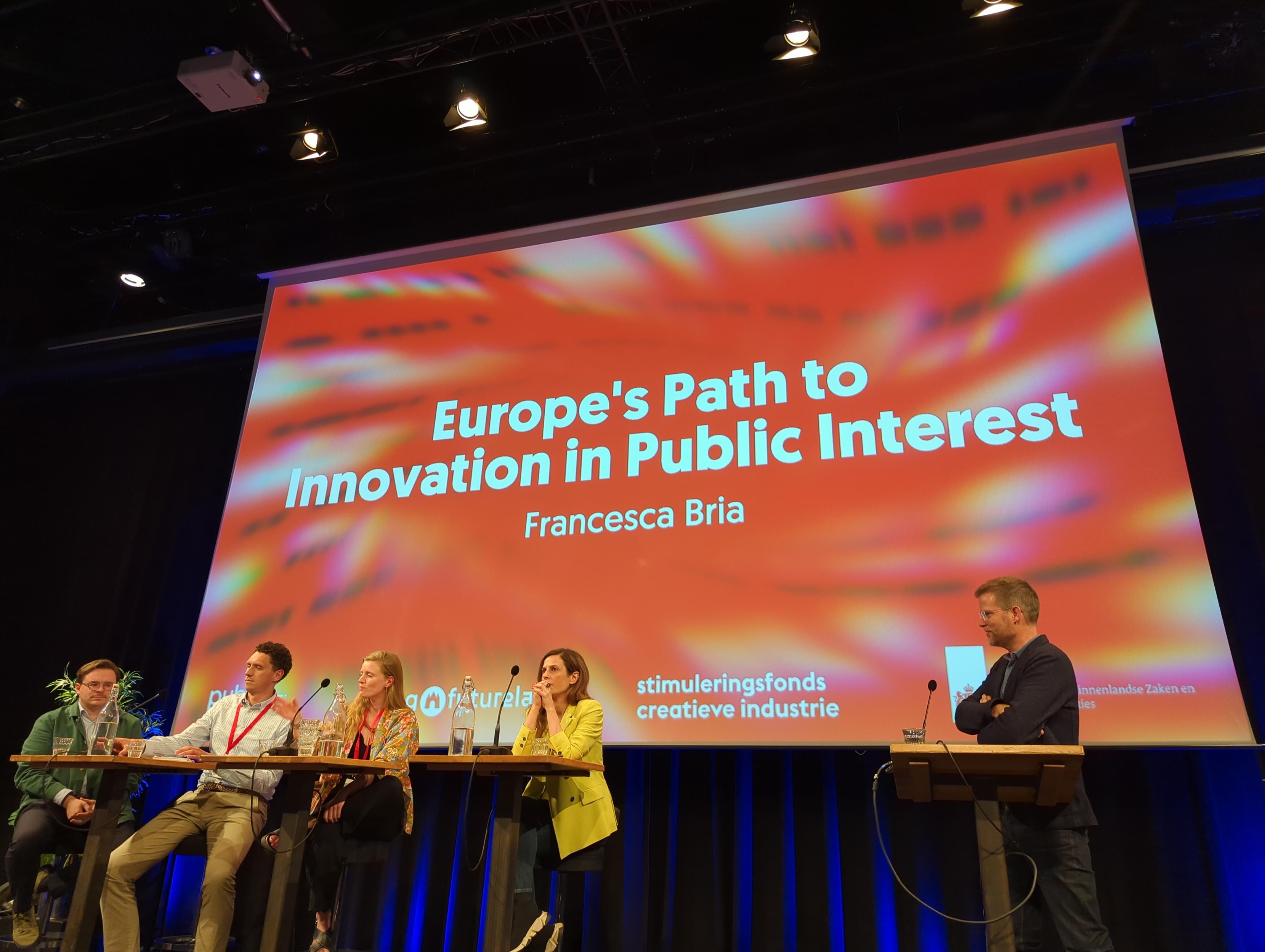 Slide on the screen: "Europe's Path to Innovation in the Public Interest&quot;