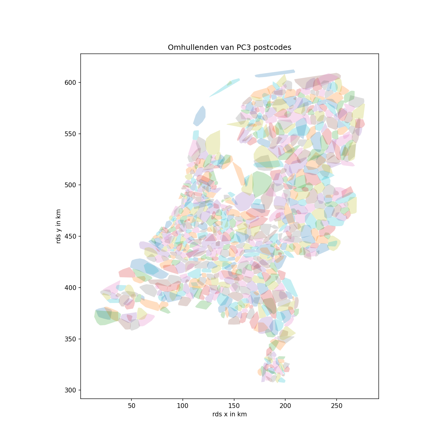 alles pc3 postcodegebieden, dus 101x, 102x tot en met 999x. Vormen samen een mooie kaart van Nederland, met veel overlappende vlakjes.