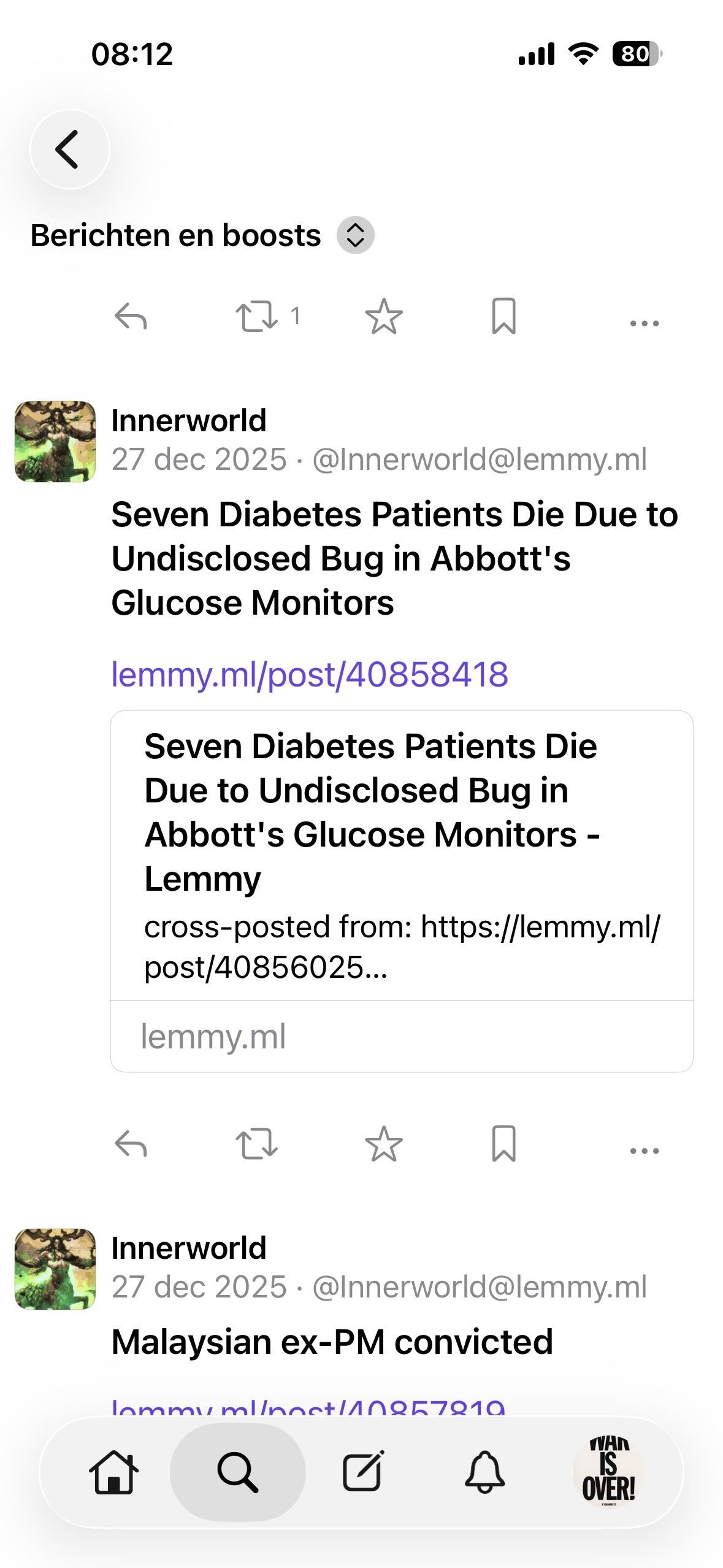 This is the one using the (other) Mastodon app. The other three are what I see using IceCubes