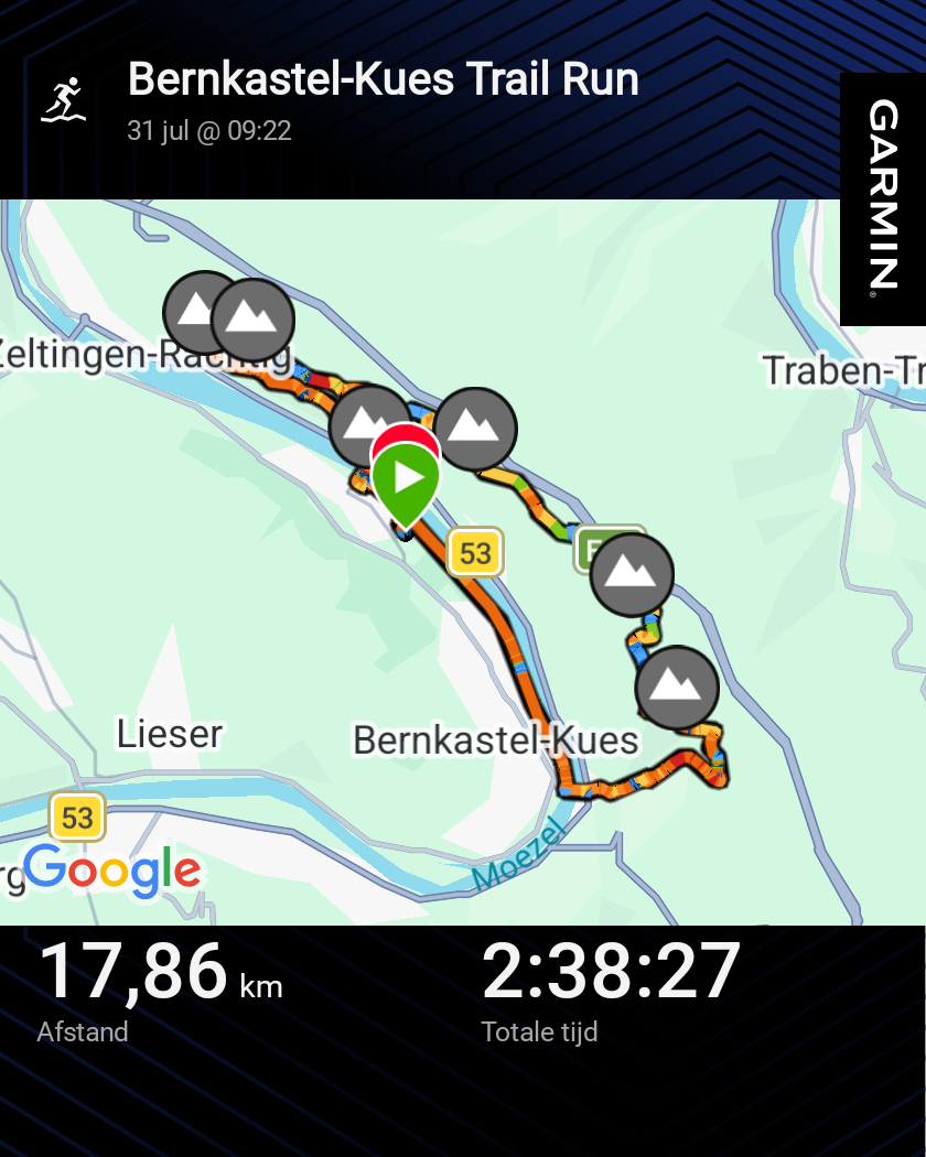 Route of trail run along the Mosel river